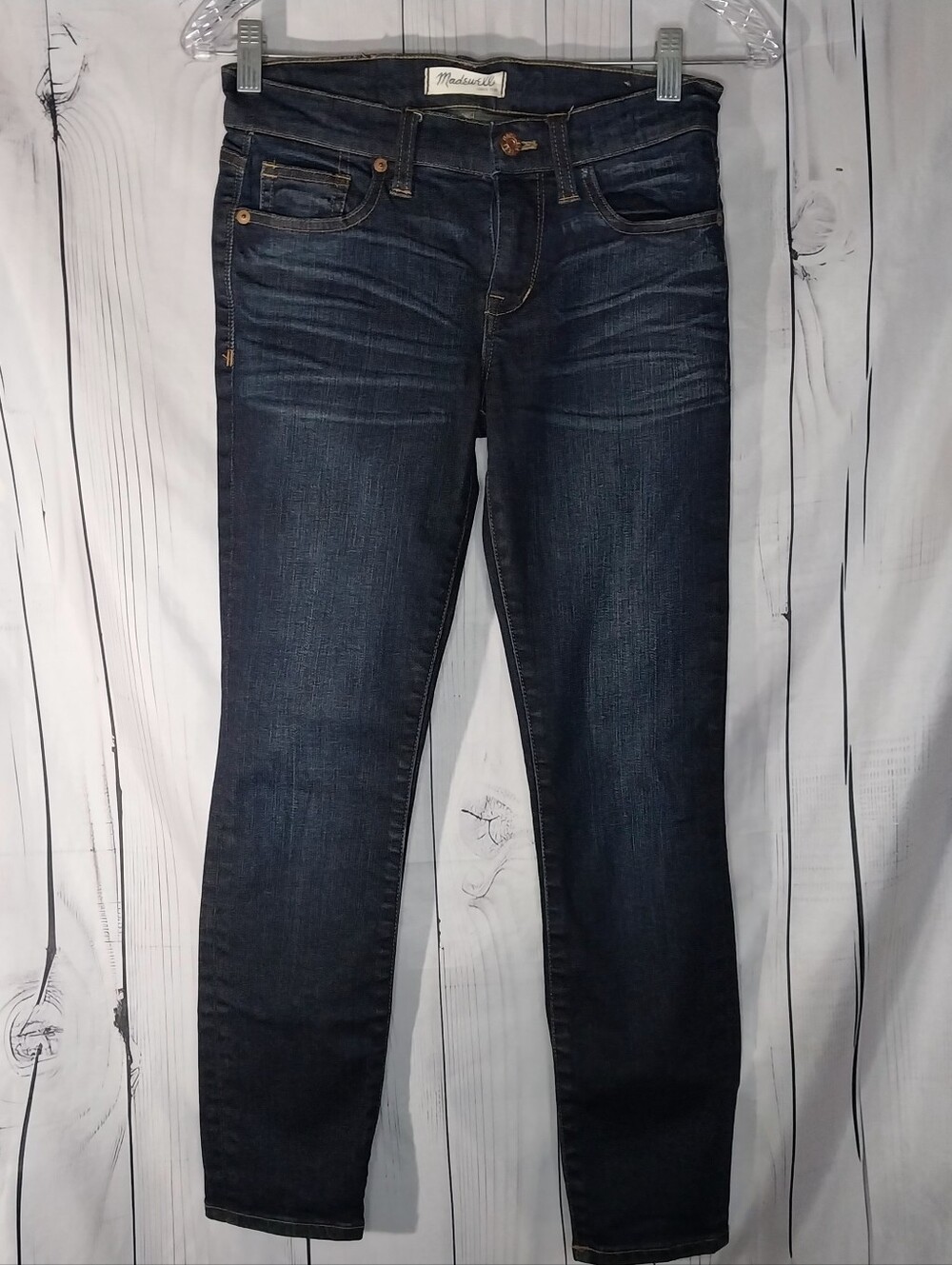 Madewell Dark Wash With Whiskering Casual Classic Skinny Skinny Crop Jeans